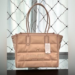 Kate Spade Ella Nylon Quilted Puffy Extra Large XL Tote, Warm Beige NWT